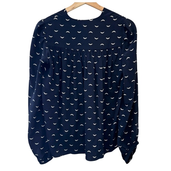 Zadig & Voltaire Turin Polka Wings Silk Balloon Sleeve V-Neck Button-Up Top - Picture 4 of 6